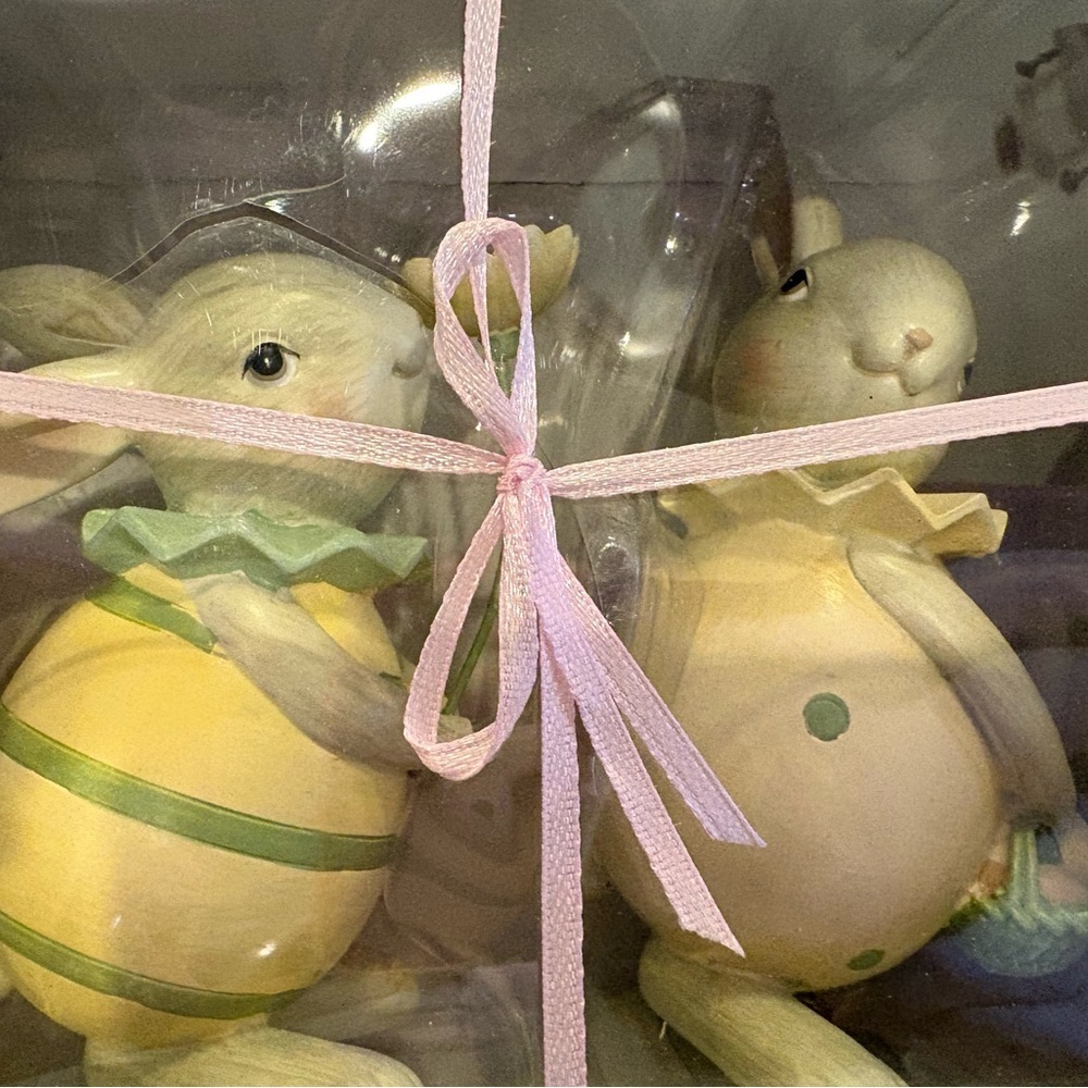Easter Bunny Figurines with Yellow and Green Accents